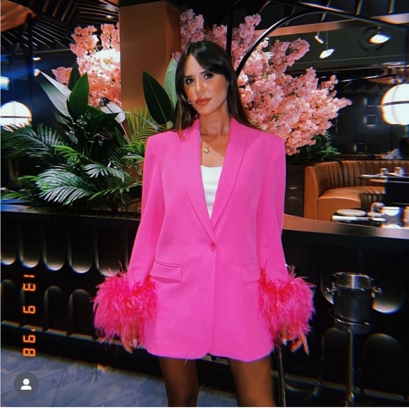 Zara Sold Out Blogger Pink Feather Blazer - NEW - Picture 5 of 8